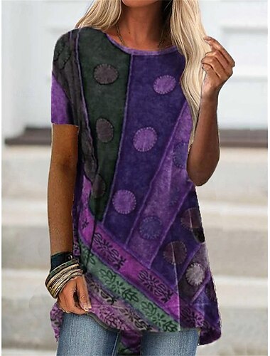  Women's T Shirt Graphic Fashion Modern Casual Short Sleeve Crew Neck Regular Tops Daily Weekend Print Wine Blue Purple Orange Summer Spring