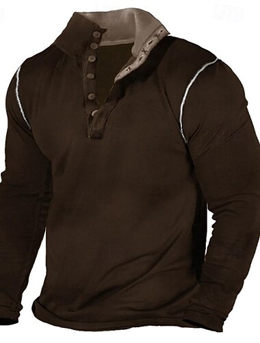  Per uomo Maglietta con bottoni Maglietta Maglia Henley Camicia a Maniche Lunghe Manica Lunga Henley Primavera Autunno Semplice Moda Designer Essenziale Patchwork Vacanza Streetwear Uscire Marrone