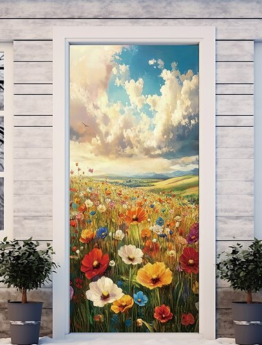  Decoraciones de Puerta Floral de Paisaje Cubiertas de Puerta Tapiz de Puerta Decoración de Cortina de Puerta Telón de Fondo Banner de Puerta para la Entrada de Casa de Campo