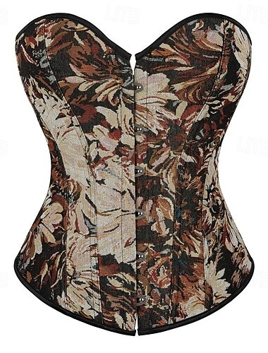  Retro Antiguo Medieval Renacimiento Faja Chaleco corpiño Feria del Renacimiento 12 huesos Floral Jacquard Cuello de corazón Mujer Celta Fantasía Real Víspera de Todos los Santos Carnaval Fiesta