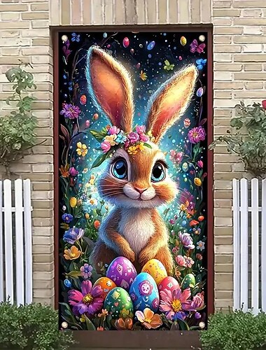  Decorazioni per porte di Pasqua Coperture per porte Coniglio Uova Tappeto per porta Decorazione per tende da porta Sfondo per striscioni da porta per porte d'ingresso di fattoria