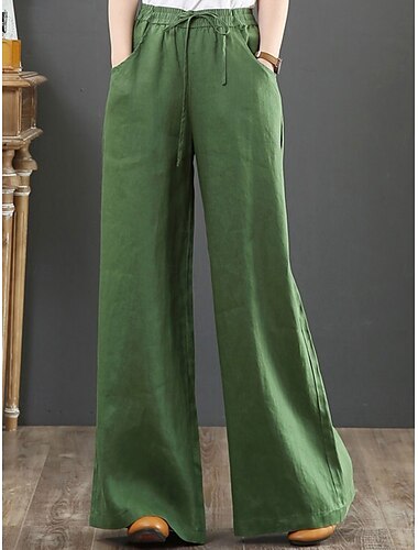  Damen Chinesisch Chino Modisch Strassenmode In voller Länge Hoher Taillenbund Glatt Tasche Elastischer Bund Bequem Weich Komfortabel Mikro-elastisch Outdoor Strasse Marineblau Schwarz Weiß Grün