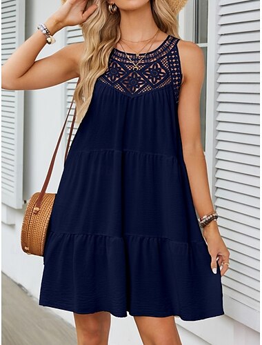  Damen Minikleid Casual kleid Tank-Top Kleid Basic Brautkleider schlicht Urlaub Täglich Regular Fit Glatt Ärmellos Rundhalsausschnitt Schwarz Weiß Marineblau Fuchsie Sommer