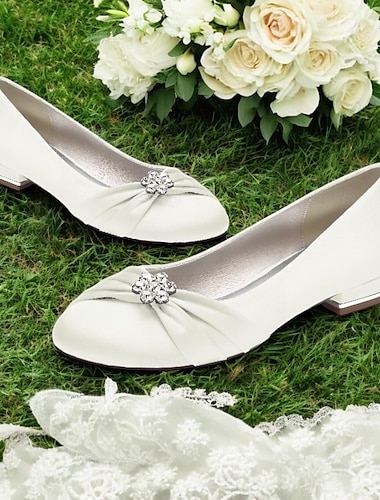  sapatilhas de cetim azul claro para casamento com broche de strass – sapatos de noiva elegantes de salto baixo para noivas, madrinhas e ocasiões formais