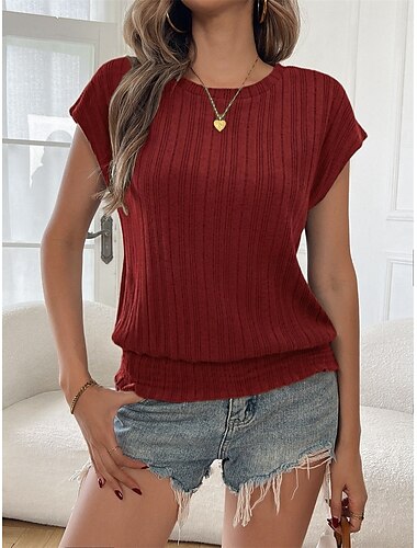  Femme T shirt Plein Mode Moderne Décontractées Manche Courte Manche Chauve-souris Col Ras du Cou Hauts réguliers du quotidien Fin de semaine Vin Vert Véronèse Bleu Ciel Eté Printemps
