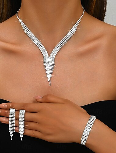  Brautschmuck-Sets 1 Aleación 1 Armreif Ohrringe Halsketten Damen Stilvoll Luxus Niedlich Schick Freude Geometrische Form Schmuck-Set Für Party-Abendgarderobe