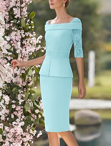  Kleid Mutter der Braut Kleid formell Hochzeitsgast elegant vintage Juwelen Ausschnitt Teelänge Stretch-Stoff 3/4-lange Ärmel mit Spitze Perlen Derby Kleid Rennkleid 2025