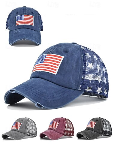  Vintage-Baseballkappe mit amerikanischer Flagge – verstellbare Unisex-Mütze mit sternenbesetzter Netzrückseite, lässiger Outdoor-Stil für Sommeraktivitäten