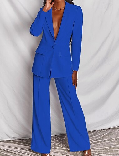  Femmes Mode Affaires Blazer Blazers Costumes Dress Pants works Pantalons manche longue Col à Revers Couleur Unie Extérieur Tenue quotidienne Noir Rose Claire Bleu Printemps Coupe régulière