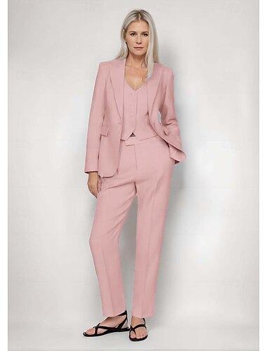  Hosenanzug 3 Teile Blazer Anzug der Brautmutter eleganter einfacher minimalistischer V-Ausschnitt bodenlang Polyester lange Ärmel mit abgedeckten Knöpfen 2025