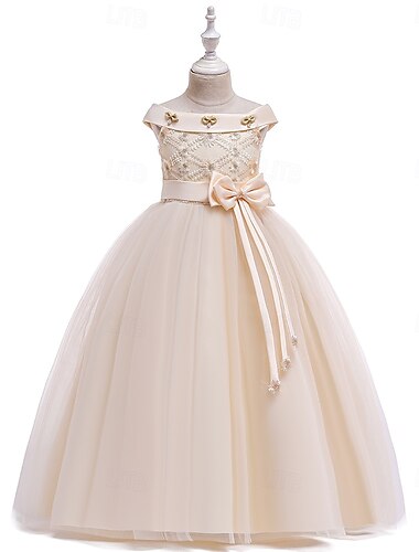  子供 女の子 パーティードレス 純色 ノースリーブ パーティー Pegeant バックレス プリンセス 甘い ポリエステル マキシ パーティードレス 夏 春 4〜13歳 シャンパン ピンク パープル