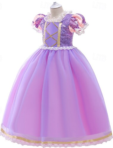  kinderkleidung Mädchen Kleid Farbblock Kurzarm Outdoor Casual Spitze Modisch Kostüm Polyester Midi Casual kleid A Linie Kleid Tüll-Kleid Sommer Frühling 4 Jahre + Rosa Purpur