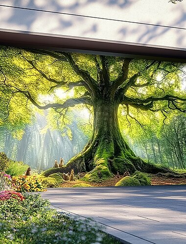 Landschaft Türdekorationen Garagentor Cover Outdoor Banner Großes Hintergrunddekor für das Ferien Outdoor Garagentor Heimwanddekorationen Baum des Lebens