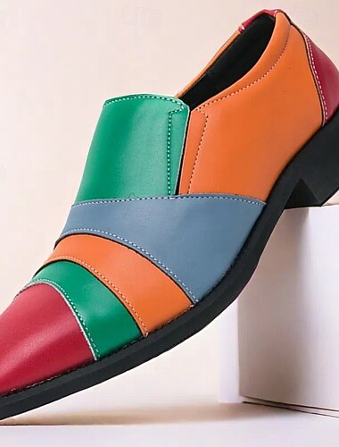  Zapatos de vestir sin cordones con parches multicolores para hombre: mocasines atrevidos de inspiración vintage para fiestas, presentaciones en el escenario y eventos de moda