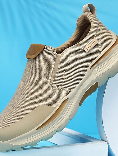 slip-on beige promenadskor för män med vadderad sula – bekväma sportsneakers som andas för vardagskläder och utomhusaktiviteter