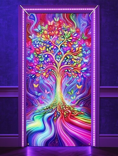  Decoraciones de puerta de luz negra cubiertas de puerta brilla en la oscuridad árbol de la vida tapiz de puerta decoración de cortina de puerta fondo interior/exterior banner de puerta para la puerta