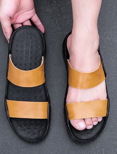  "Schwarz-gelbe Slide-Sandalen für Herren mit breiten Riemen, lässiger Stil für Outdoor und Strand