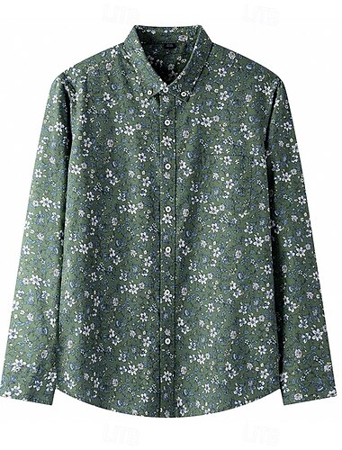  Herren Blumen Weinrebe Hemd Oxford Hemd Langarm Vintage Hawaiianisch Künstlerisch Schule Leistung Hochzeit Sommer Frühling Herbst Umlegekragen Knopf hoch Grün Dunkelblau Aprikose