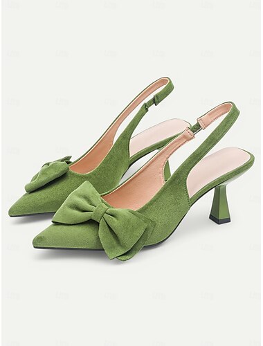  Suède slingbackhakken voor dames – puntige kittenhakken met strikdetail, elegante pumps voor feestjes en kantoor