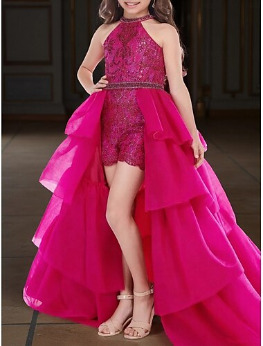  Mono Asimétrica Vestido de Niña Florista Pompa Juniors lindo vestido de fiesta Satén con Volantes Brillos Y Estrellas A Capas Ajuste 3-16 años