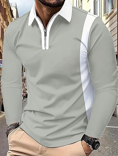 Miesten Quarter Zip Polo Golfpaita Päivittäin Pyhäpäivä Neljänneksen postinumero Pitkähihainen Muoti Moderni Väripalikka Tilkkutäkki 봄 & Syksy Normaali Musta Valkoinen Viini Laivaston sininen Vaalean