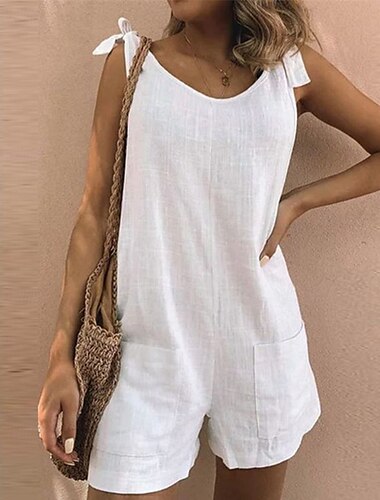  Femme Normal Combishort Vêtement de rue Couleur unie Sans Manches Sans Manches Col V Poche Plein Air du quotidien Standard Blanche Jaune Vert Eté