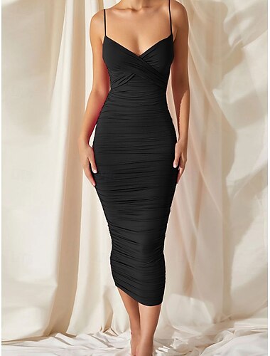  Dames Halflange jurk Slipdress Bandagejurk Bodycon-jurk Formeel Formeel Normale pasvorm Grafisch Mouwloos Bandje Zwart Rood Zomer