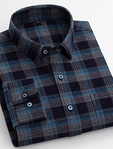  Per uomo Camicia Camicia Estiva Camicia casual Camicia con Bottoni Rosso Blu Arancione Blu scuro Manica Lunga Plaid Bavero Vacanza Camicia hawaiana Bottonato Abbigliamento 100% Cotone Moda Casual