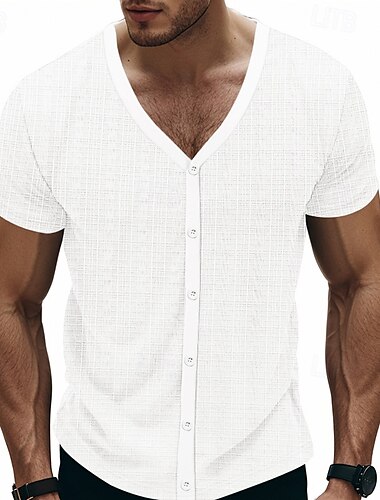  Voor heren T-shirts Shirt met korte mouwen T-shirt Korte mouw V-hals Lente & Herfst Effen Modieus Ontwerper Gesp Vakantie Straat Uitgaan Marine Zwart Wit Top T-shirt voor mannen