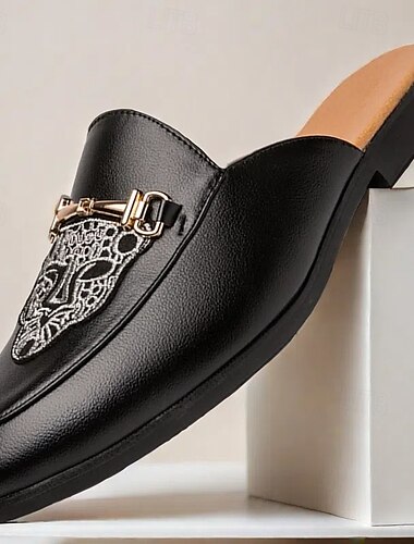  mocassins noirs à enfiler pour hommes avec logo en relief et accent doré, chaussures plates décontractées pour un usage quotidien et au bureau