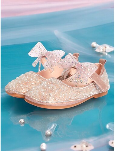 Perlenverzierte Mädchen-Ballerinas mit Schleifendetail – elegante Hochzeitsschuhe für Blumenmädchen