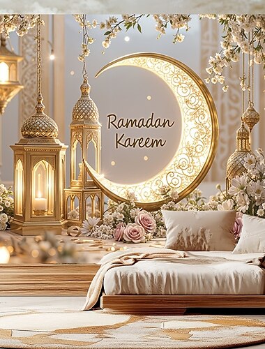  Ramadan Kareem Mubarak Wandteppich Wandkunst Großer Wandteppich Wanddekor Fotohintergrund Decke Vorhang Wohnraum Schlafzimmer Wohnzimmer Dekoration