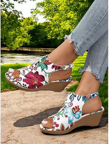  Floral Print Slingback Wedge Sandals for Women – Vibrant and Stylish Sandals for Outdoor Events, Ideal for Casual Summer Fashion