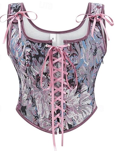  Retro Antiguo Medieval Renacimiento Faja Chaleco corpiño Feria del Renacimiento Acordonado Floral Jacquard Mujer Celta Fantasía Real Navidad Víspera de Todos los Santos Carnaval Fiesta Casual Diario