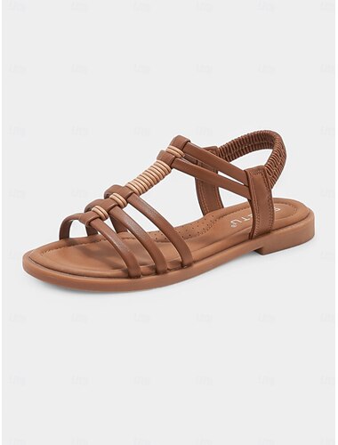  Sandalias planas de tiras marrones para mujer con detalles tejidos: elegantes y cómodas para usar de manera informal o en vacaciones