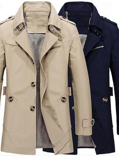  Per uomo Giacca di transizione Trench Uscire Tutte le stagioni Giacca a Vento Capispalla Abbigliamento Tinta unita Bottonato Collo ripiegato Monopetto