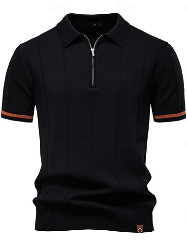  Herren Polo Strick-Polopullover Formell Arbeit Umlegekragen Viertelreißverschluss Kurzarm Einfarbig Reißverschluss Frühling Dunkelgrau Schwarz Weiß Marineblau Khaki Grau Polo