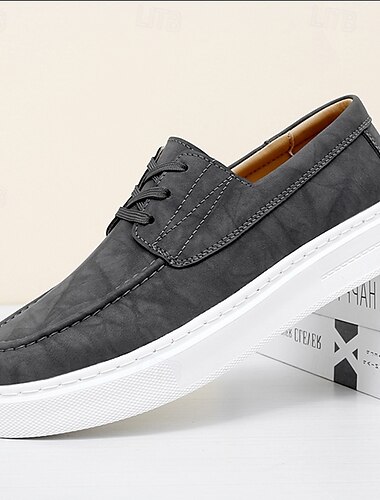  Freizeitschuhe für Herren zum Schnüren, bequemes, atmungsaktives Kunstleder mit weißer Sohle, stilvoll und vielseitig für den Alltag