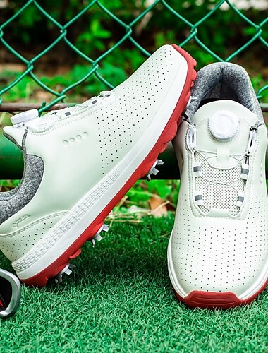  weiße Golfschuhe für Herren mit Spikesohle, atmungsaktivem Kunstleder und Boa-Verschlusssystem für anpassbare Passform, ideal für Golf und sportliche Aktivitäten