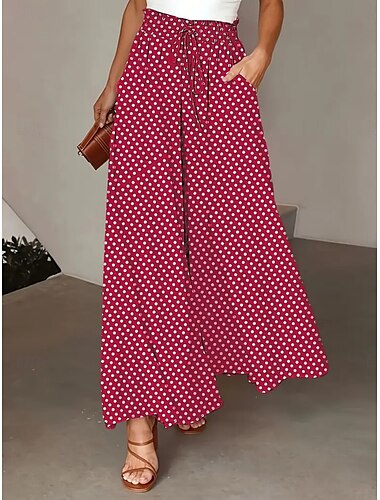 dames broek mode casual maxi hoge taille broek stippen zak print micro-elastisch straat dagelijks zwart geel rood grijs zomer polyester