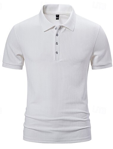  Herren Rippstrick-Oberteil Golf Poloshirts Arbeit Casual Kargen Gerippter Polokragen Kurzarm Basic Modern Farbblock Knopf Frühling Sommer Regular Fit Dunkelgrau Schwarz Weiß Khaki Rippstrick-Oberteil