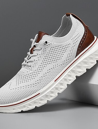  Men's Breathable Knit Lace-Up Sneakers – Lightweight Casual Running Shoes with Cushioned Sole for Walking & Everyday Wear