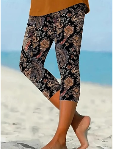  Kvinnors leggings capri byxor hög elasticitet semester mode hawaian ankellängd medelhög midja blommig tryckand termisk varm andningsbar mjuk semester avslappnad daglig svart grå sommar vår regular fit