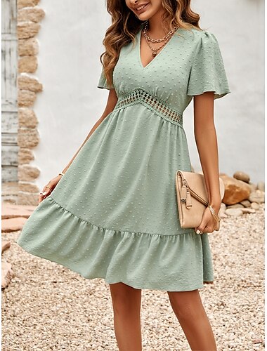  Damen Minikleid A Linie Kleid Sommerkleid Basic Brautkleider schlicht Urlaub Täglich Regular Fit Graphic Ärmellos V Ausschnitt Rote Grün Aprikose Sommer