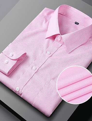  Herren Oberhemd Bügelfreies Hemd Plaid Hochzeit Outdoor Hellblau Rosa Blau Violett Langarm Kentkragen Sommer Frühling Bekleidung