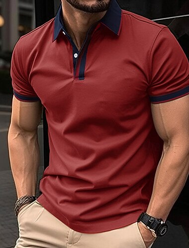  Homme Chemise de golf Polos de Golf Occasionnel Travail Revers Manche Courte Basique Moderne Bloc de Couleur Patchwork Boutons Été Printemps Coupe régulière Blanche Chemise de golf