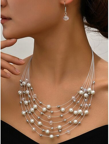  Set aus mehrfarbiger Perlenkette und Ohrringen für Damen – eleganter Statement-Schmuck für Hochzeiten, Partys und Abendgarderobe