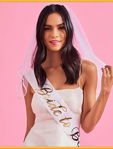  FUTURA NOIVA Acessórios para despedida de solteira Conjuntos de acessórios de fantasia Véu de Noiva com Pente Faixa Adulto Mulheres Casamento Chá de Cozinha Festa de Solteira Dia Das Bruxas Carnaval