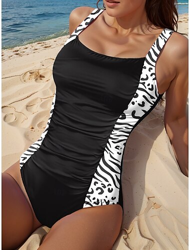 Damesbadpakken Eén stuk Monokini Badpak Rugloos Buikcontrole Hoge Taille Slanke Vakantie Strandkleding Leoparden U Nek Mouwloos Badpakken