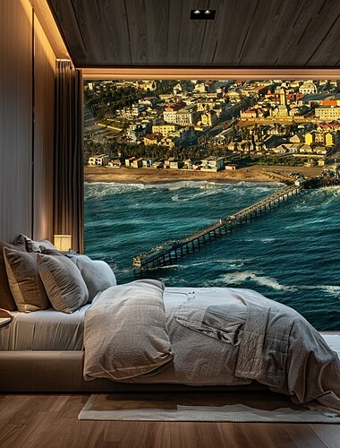  Landschaft Ozeanstadtblick hängender Wandteppich Wandkunst großes Wandteppich-Mural-Dekor Fotografie Hintergrunddecke Vorhang Heim Schlafzimmer Wohnzimmer Dekoration
